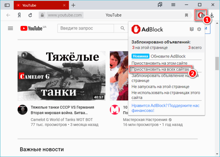 Нет значка adblock в браузере