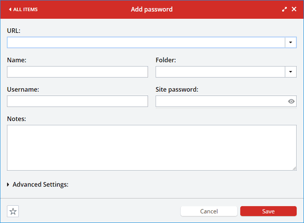 Окно паролей LastPass