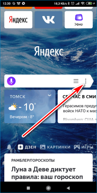Кнопка меню Yandex