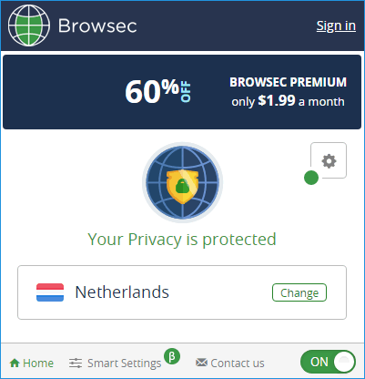 Интерфейс Browsec VPN