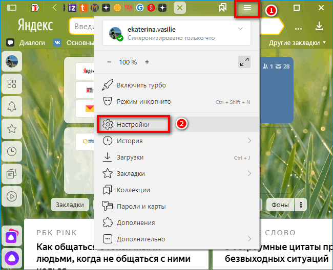 Настройки Яндекс Браузера