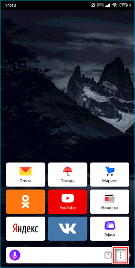 Кнопка настроек в мобильном Яндекс Браузере Кнопка настроек в мобильном Яндекс Браузере