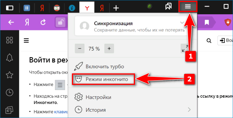 Активация инкогнито в Яндекс Браузере Активация инкогнито в Яндекс Браузере