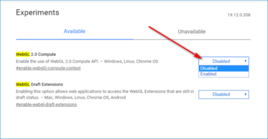 Активация параметра в Enabled