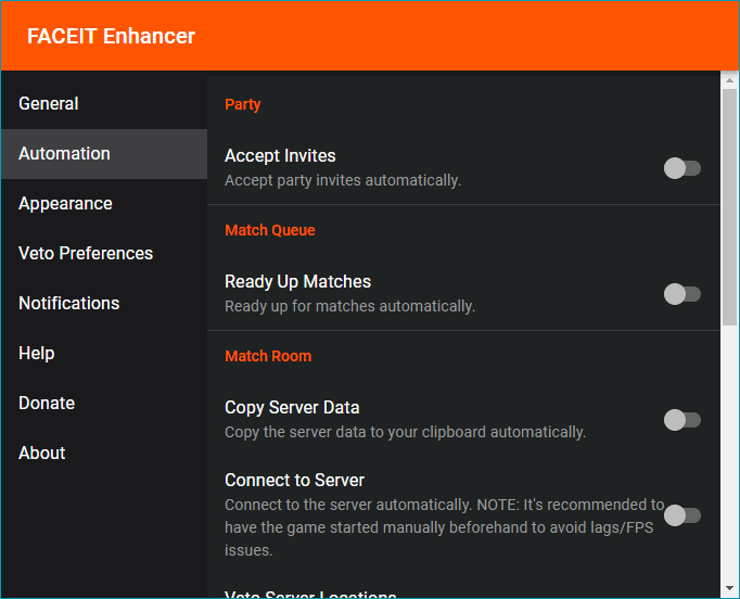 Автоматические настройки расширения FACEIT Enhancer