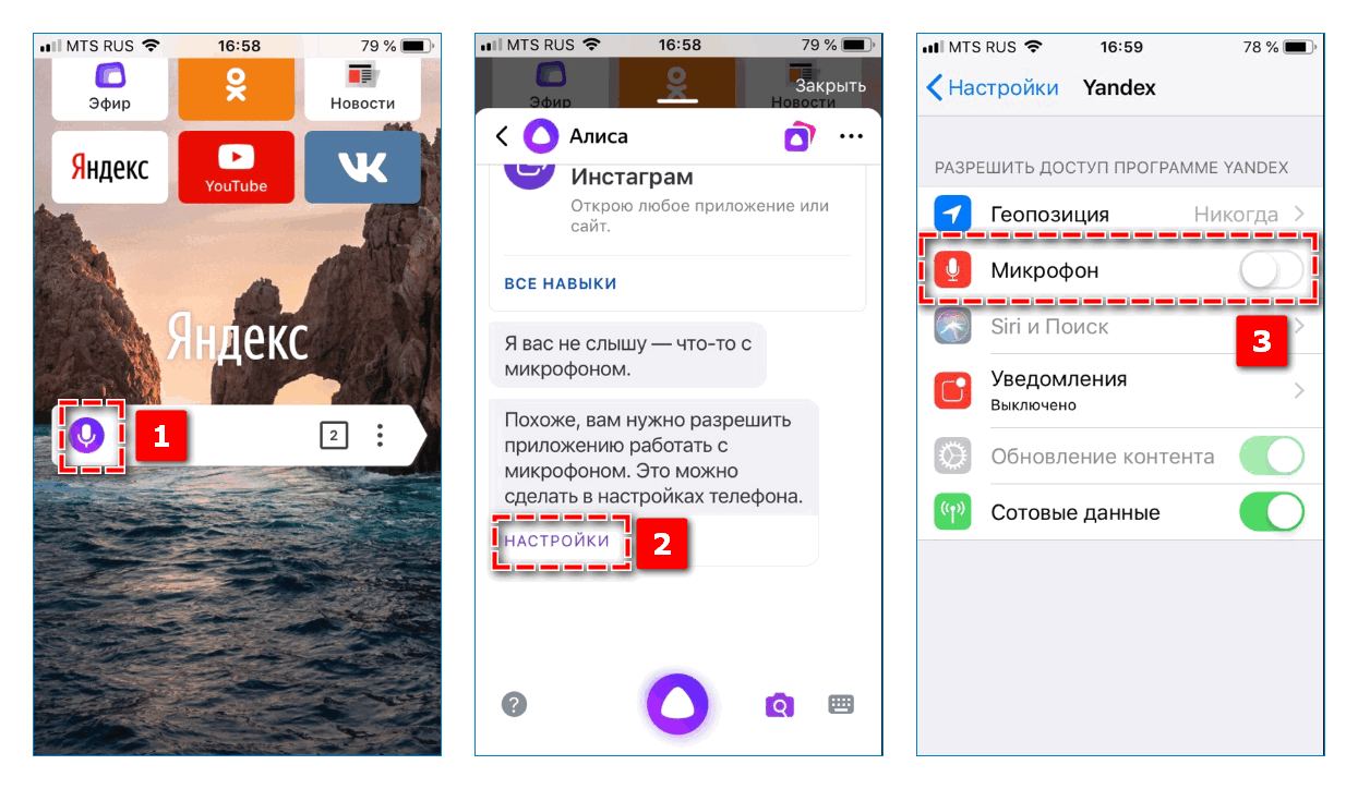 Доступ к микрофону на айфоне через Алису