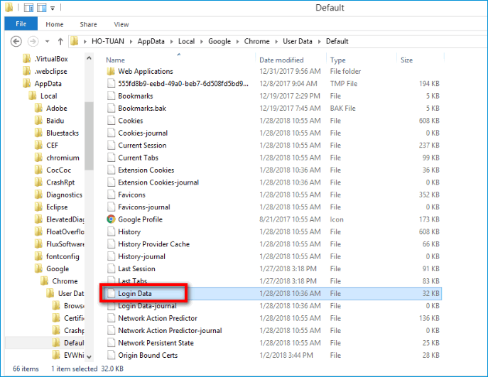Файл Login Data в Проводнике Windows