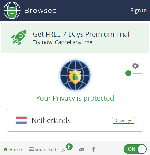 Интерфейс Browsec Интерфейс Browsec