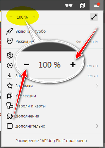 Масштабирование страницы в меню браузера
