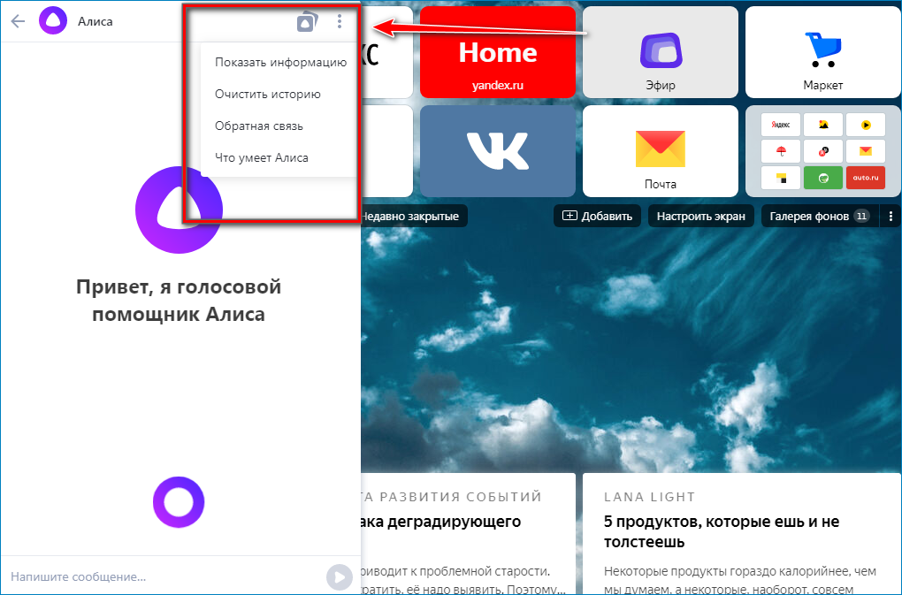 Настройки голосового помощника Алиса