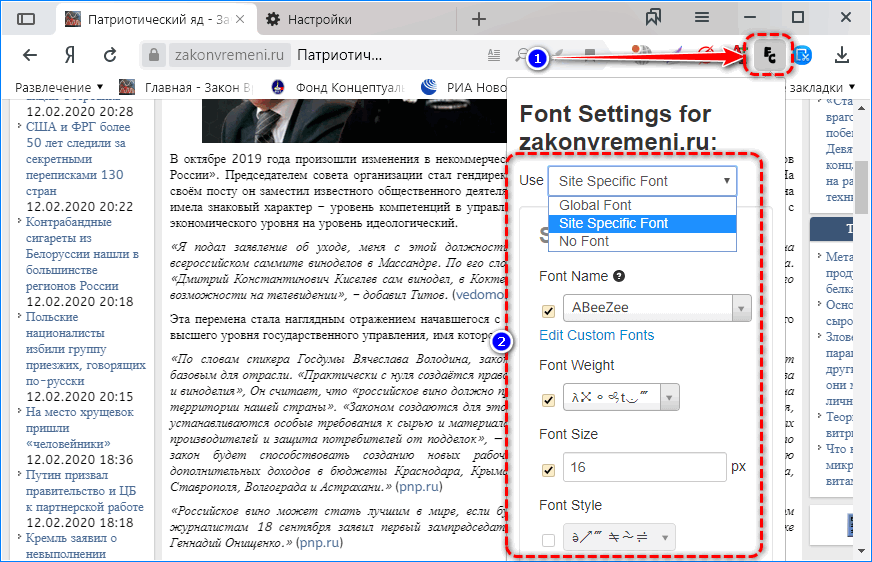 Настройки плагина Яндекс.Браузер