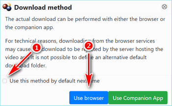 Выбор браузера в качестве менеджера загрузок VideoDownload Helper